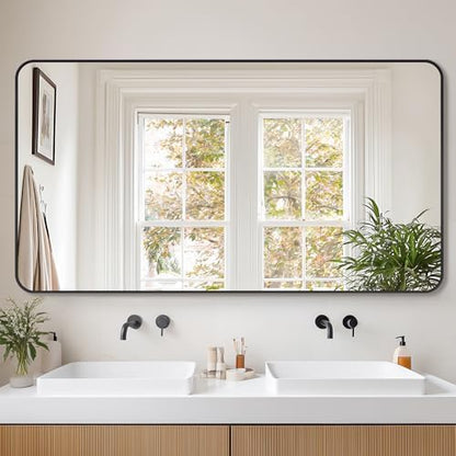 Bathroom Mirror 55" x 30", Large Rectangle Wall Mirror, Black