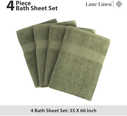 LANE LINEN Bath Sheet Set Soft Absorbent Quick Dry 100% Cotton - Oil Green