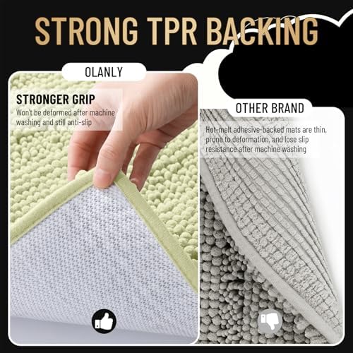 OLANLY Thick Small Bathroom Rugs 24x16, Soft Chenille Bath Rugs, Vanilla