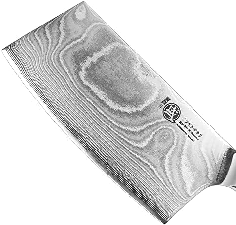MITSUMOTO SAKARI Cleaver Chef Knife 7 inch - 67-Layer AUS-10 Damascus Steel, Hand Forged Japanese Meat Boning Knives, PakkaWood Handle & Sandalwood Box