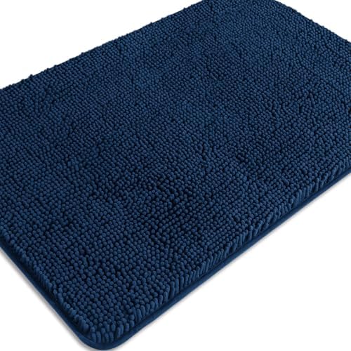 Navy Blue Bathroom Rugs – Absorbent and Washable Bath Mat, Non-Slip, Thick Soft Chenille Bath Rugs for Bathroom Floor, Shower, Sink - 24" x 36"