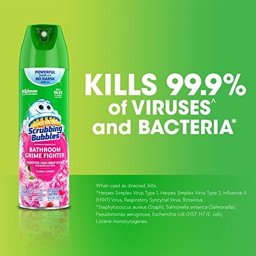 Scrubbing Bubbles Bathroom and Shower Cleaner Disinfectant Aerosol, Foaming Action Bathroom Grime Fighter, Floral Fusion Scent, 20oz