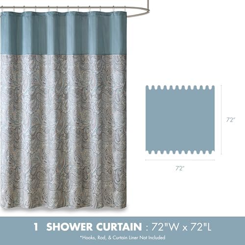 Madison Park Aubrey Shower Curtain for Bathroom, Jacquard, 72 x 72, Teal