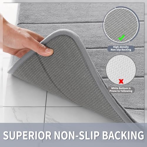 Yimobra Long Bath Mat 44"x24", Super Soft Quick Dry Memory Foam Bathroom Rug, Water Absorbent, Non Slip Backing Machine Washable for Tub Shower, Thick Comfort Support, Gray