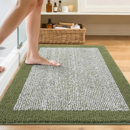48x32 Bathroom Rugs Non Slip Washable, Soft Absorbent Bath Mat Olive Green