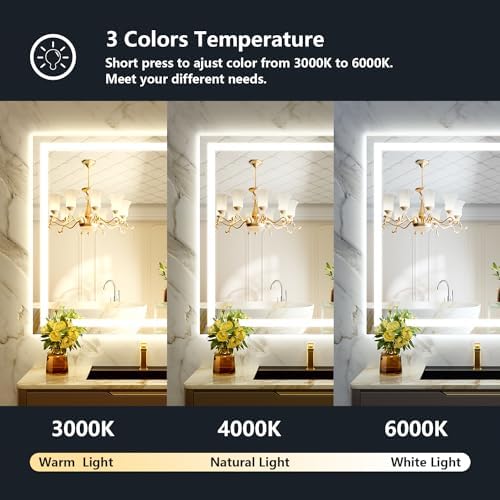 40x36 LED Bathroom Mirror with Lights, Lighted Vanity Mirror
