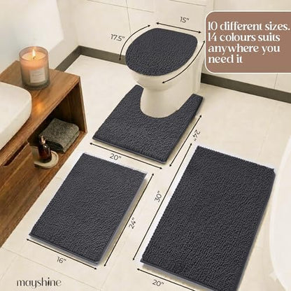 MAYSHINE Plush Shaggy Chenille Bath Mat | Extra Soft, Super Absorbent, Non-Slip Bathroom Rug | Fluffy Microfiber, Area Rug Sets for Bathroom Floor, Kitchen, Living Room | 47"x27" | Charcoal Gray