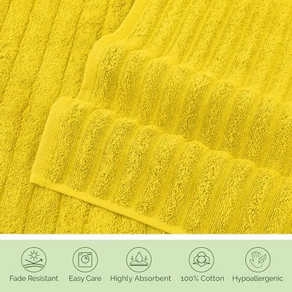 Elegant Comfort Luxury 100% Turkish Cotton Corduroy Ribbed 4 Pack Hand Towel Set 16 x 28 Inch - Absorbent, Super Soft, Quick Dry, Premium Towels for Bathroom, Gym, Spa and Hotel Use, Yellow