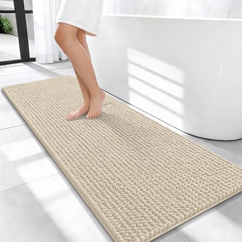 OLANLY Thick Chenille Bathroom Runner Rugs 47x20, Absorbent Bath Mat, Sand