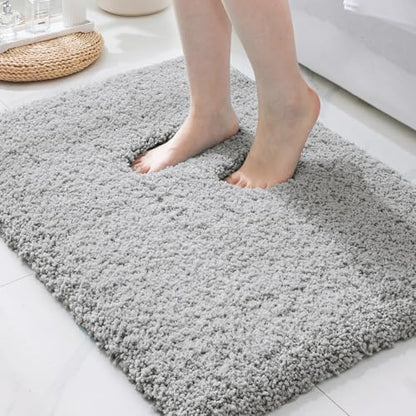 ILANGO Grey Bathroom Rugs 36" × 24" Non Slip & Super Absorbent Extra Thick Soft, Washable Bath Mat for Floor, Microfiber Plush Shaggy Bath Rug with Rubber for Bathtub Shower Room Sink