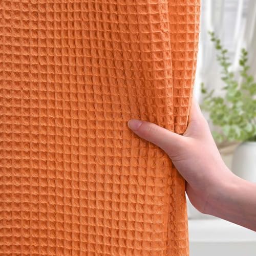 Waffle Shower Curtain Heavyweight Cotton Fabric Fall Orange 72Wx72L