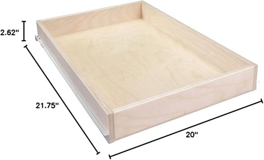 Sliding Pull-Out Shelf For Cabinets (Kitchen Cupboards, Pantry Drawers, Bathroom Storage, etc.) 2 5/8" Tall - 21 3/4" Deep - Includes 3/4 Slides & Base Mounting - Clear Opening Width: (22")