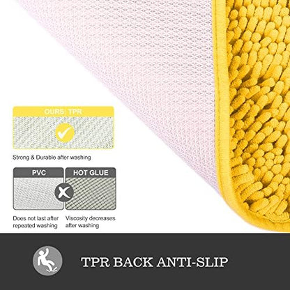 Yeaban Chenille Yellow Bathroom Rug 36"x60",Non-Slip Rubber Backing