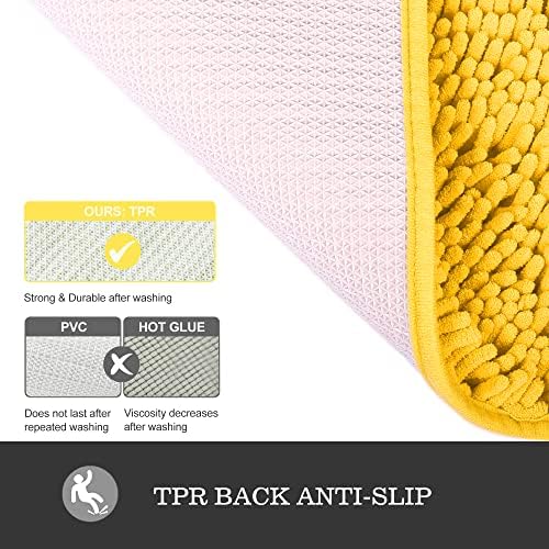 Yeaban Chenille Yellow Bathroom Rug 17"x24", Non-Slip Rubber Backing