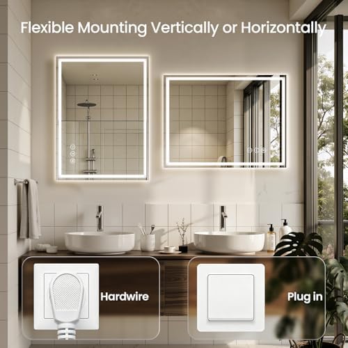 40"x30" LED Bathroom Mirror with Anti-Fog, Backlit & Front Lights, Memory