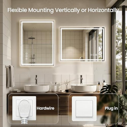 40"x30" LED Bathroom Mirror with Anti-Fog, Backlit & Front Lights, Memory