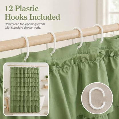 Sage Green Ruffle Shower Curtain for Bathroom, 72x72 inch, 1 Panel