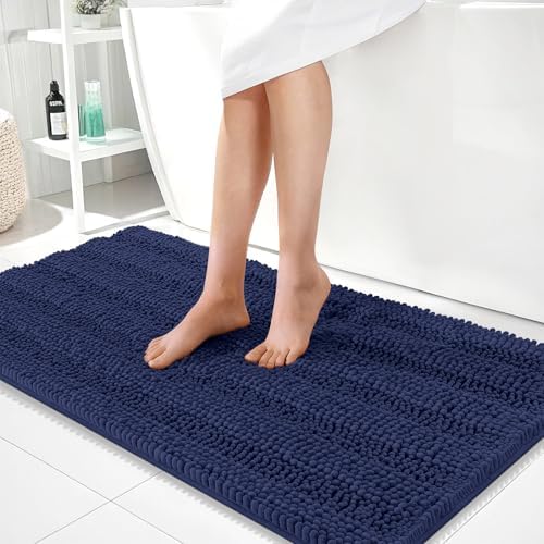 OLANLY Bathroom Runner Rugs 44x24, Chenille Bath Rugs, Twilight Sapphire