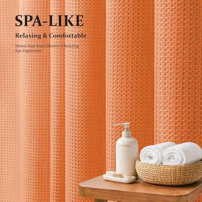 Dynamene Extra Long Waffle Shower Curtain 256 GSM Fabric 72x96 Burnt Orange