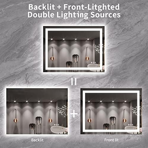 LOAAO 40X30 LED Bathroom Mirror with Lights, Anti-Fog, Dimmable, Backlit + Front Lit, Lighted Bathroom Vanity Mirror for Wall, Memory Function, Tempered Glass, ETL Listed