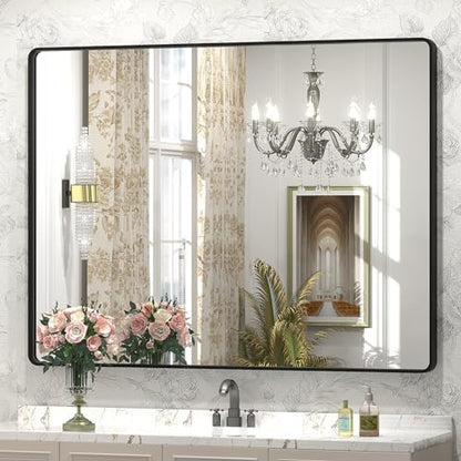 44x36 Inch Black Metal Framed Bathrrom Mirror for Wall