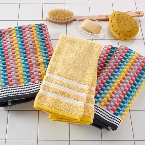 SKL Home Mid-Century Hand Towel Set-2pc, Premium 100% Cotton, Yellow