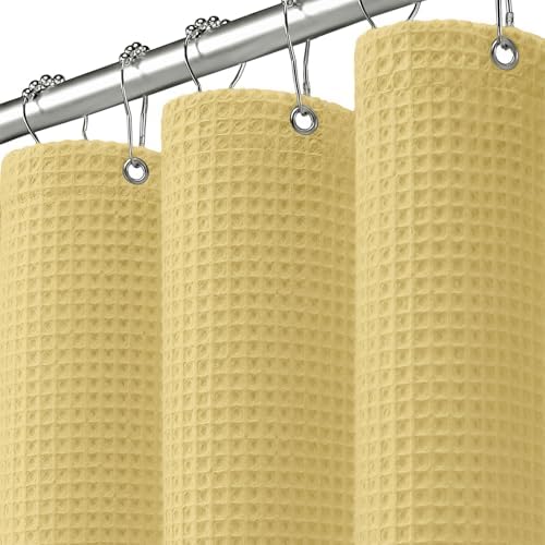 Waffle Weave Shower Curtain Heavyweight Cotton Fabric Yellow 72Wx72L