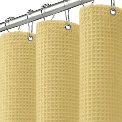 Waffle Weave Shower Curtain Heavyweight Cotton Fabric Yellow 72Wx72L