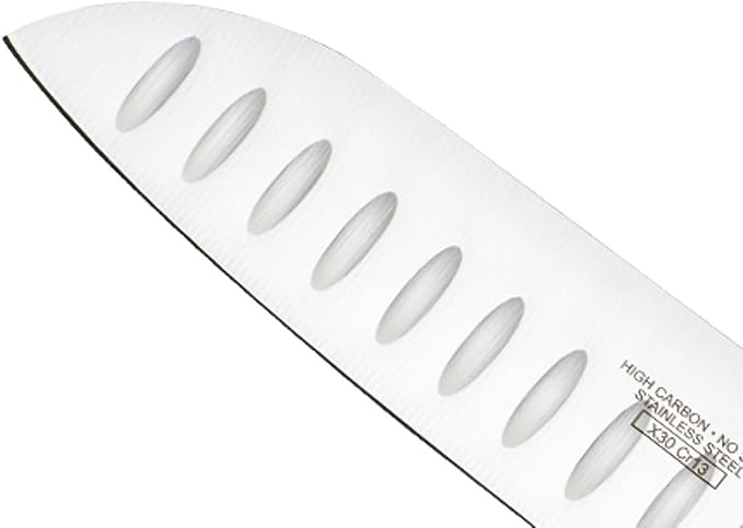 Mercer Culinary Millennia Colors Santoku Knife, 7-Inch Granton Edge, Red