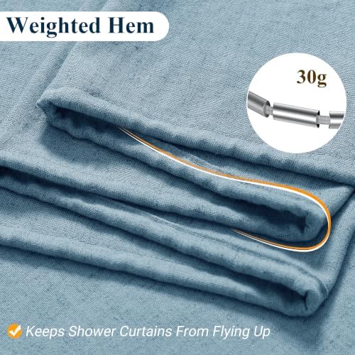 Naturoom Linen Shower Curtain 60x72 Inch for Bathroom Blue 1 Panel