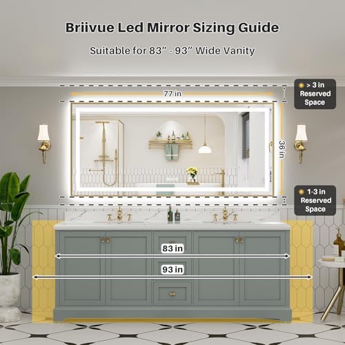77x36 Inch LED Bathroom Mirror with Gold Frame, Backlit & Front Lit