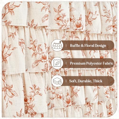 Yinhua Long Fall Ruffle Shower Curtains for Bathroom with Floral, 72"Wx78"L