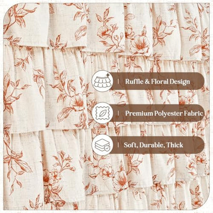 Yinhua Long Fall Ruffle Shower Curtains for Bathroom with Floral, 72"Wx78"L