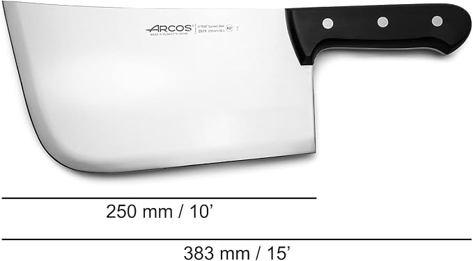 Arcos Cleaver Knife Butcher Knife - Nitrum Stainless Steel Blade 10" - Polyoxymethylene Handle (POM) in Black Color (7'') - Series Universal - Black Color
