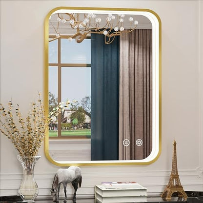 24x32 Inch Gold LED Bathroom Mirror with Lights,3000K/4500K/6000K