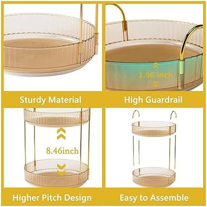 Asayuee 360 Rotating Gold Makeup Organizer,2 Tier Large Capacity Rotating Makeup Organizer,SkincarePerfume Organizer,Bathroom Cosmetics Storage Organizer Countertop (Gold-2 Tier)