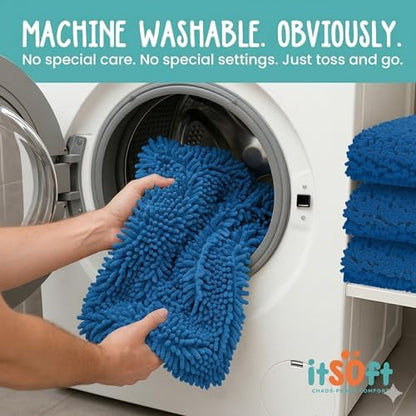 ITSOFT Runner Plush Bathroom Rug 71"x21", Absorbent Machine Washable Non Slip Chenille Bath Mats, Quick Dry Bathmat, Bath Rugs for Bath, Shower, Bedroom, Door Mat, Dark Blue