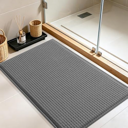 Memory Foam Bath Mat, Ultra Soft Absorbent Waffle Bathroom Rugs, Super Non-Slip PVC Backing Bath Rug Quick Dry, Machine Washable Rug for Tub, Shower, Home Decor Accessory, 32" x 20", Dark Gray