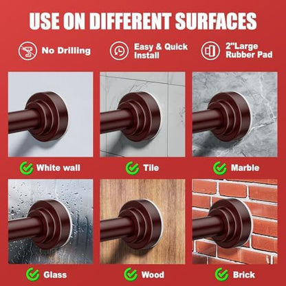 Ausemku Shower Curtain Rod Tension - 32-80 Inch Never Rust Non-Slip Spring Tension Curtain Rod No Drilling Stainless Steel Curtain Rod Use Bathroom Kitchen（Brown）