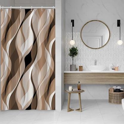 Brown Striped Stall Shower Curtain with Hooks, 48x72 Inch