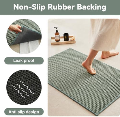 Triohero Bathroom Rugs Non Slip Washable, Super Absorbent Thin Bath Mat Small Quick Dry Low Pile Bathroom Rug, Sage Green 16"x24"