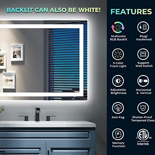 24x36 LED Bathroom Mirror with Lights, RGB Backlit Lighted Mirror