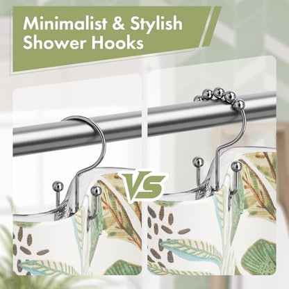 Amazer Shower Curtain Rings, Rust-Resistant Metal Double Shower Hooks for Curtain Rolling Shower Curtain Hooks Rings Shower Rings for Bathroom Shower Curtain Rod, Chrome, Set of 12 Rings