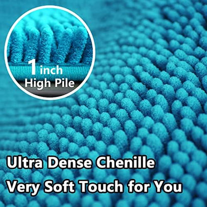 BOANKODU Bathroom Rugs Sets 2 Piece, Extra Soft Chenille Bath Mat Absorbent Bathroom Rug, Bathroom Mat with Non-Slip Bottom, Machine Washable Bath Rugs (32x20 Inch + 24x16 Inch, Turquoise)