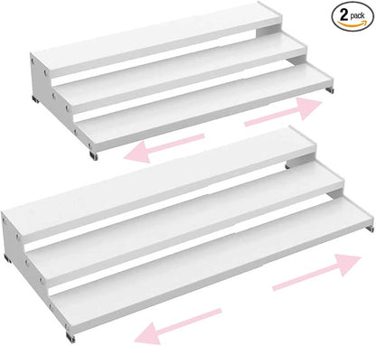 Step Can Organizer, Metal Tiered Spice Rack for Kitchen Counter, 3-Tier Storage Shelf for Canned Food （2Packs/White/Without holes