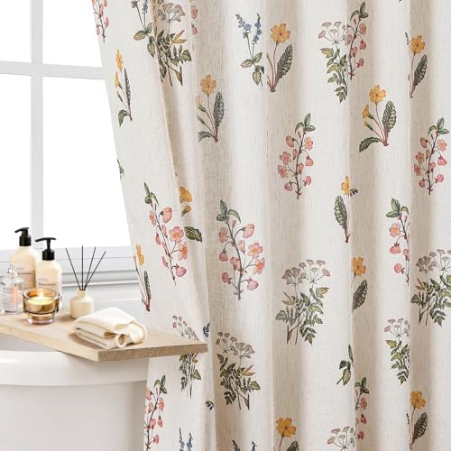 Colorful Star French Country Floral Linen Shower Curtain, 72" W x 72" L