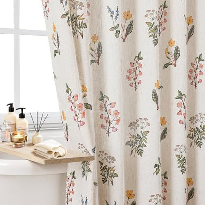 Colorful Star French Country Floral Linen Shower Curtain, 36" W x 72" L