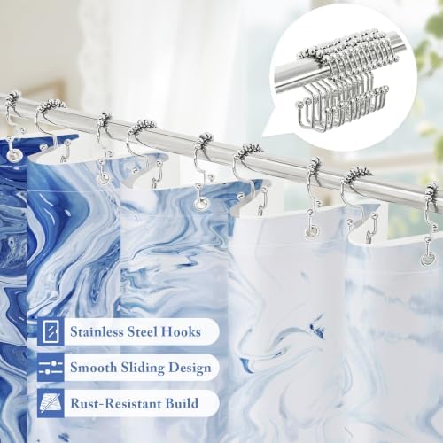 3 in 1 Grey Marble Shower Curtain Set with PEVA Liner & 12 Hooks, 72 x 78