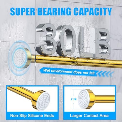TEECK Shower Curtain Rod, 32-68 inch Adjustable Spring Tension Curtain Rod, Never Rust Anti-Slip Shower Curtain Rod for Bathroom, No Drilling, Never Collapse, Easy to Use, Gold