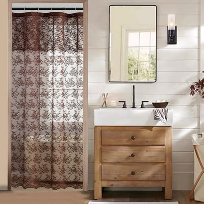 TUDECO Brown Lace Stall Shower Curtains for Narrow Bathroom, 36''W x 72''L